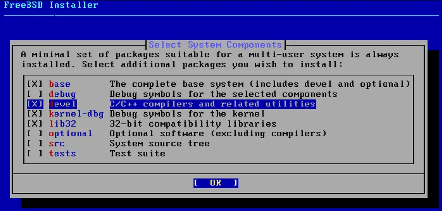 freebsd install 选择安装组件