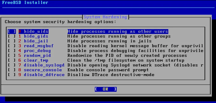 freebsd install 安全选项